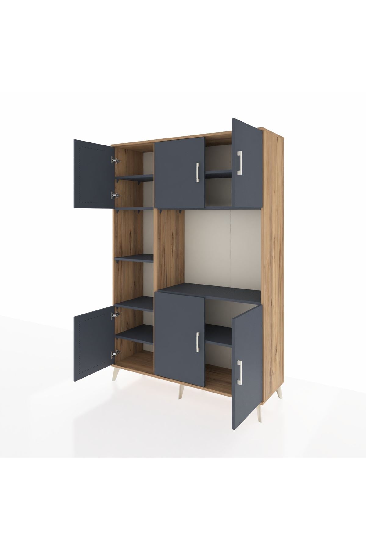 Hyperion Dolap 9 Raflı 6 Kapaklı 132x44x195 Çam-Antrasit/Antrasit