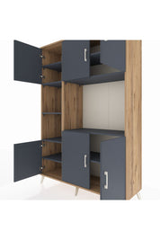 Hyperion Dolap 9 Raflı 6 Kapaklı 132x44x195 Çam-Antrasit/Antrasit