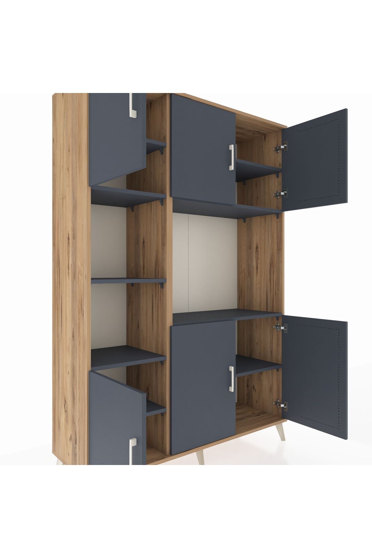 Hyperion Dolap 9 Raflı 6 Kapaklı 132x44x195 Çam-Antrasit/Antrasit