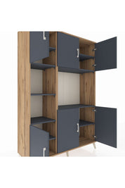 Hyperion Dolap 9 Raflı 6 Kapaklı 132x44x195 Çam-Antrasit/Antrasit