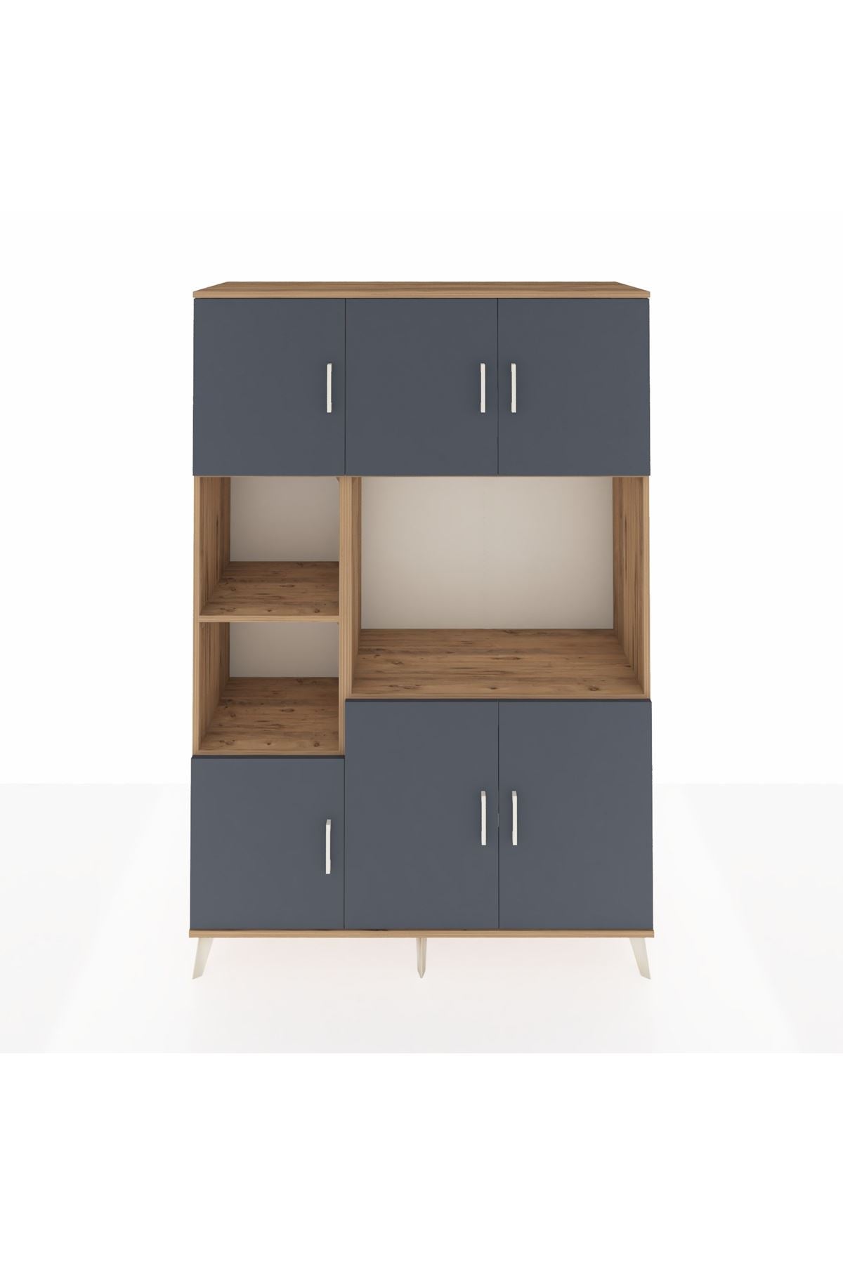 Hyperion Dolap 9 Raflı 6 Kapaklı 132x44x195 Çam-Antrasit/Çam