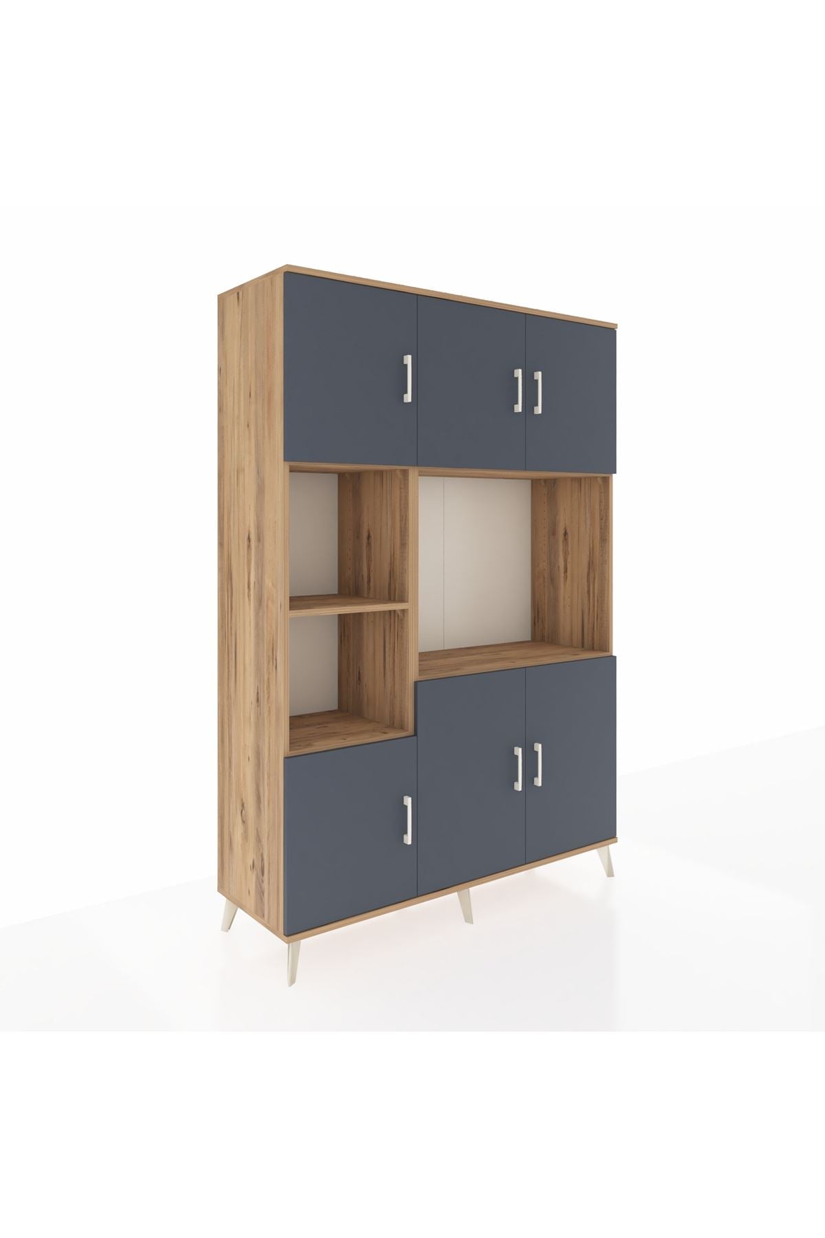 Hyperion Dolap 9 Raflı 6 Kapaklı 132x44x195 Çam-Antrasit/Çam