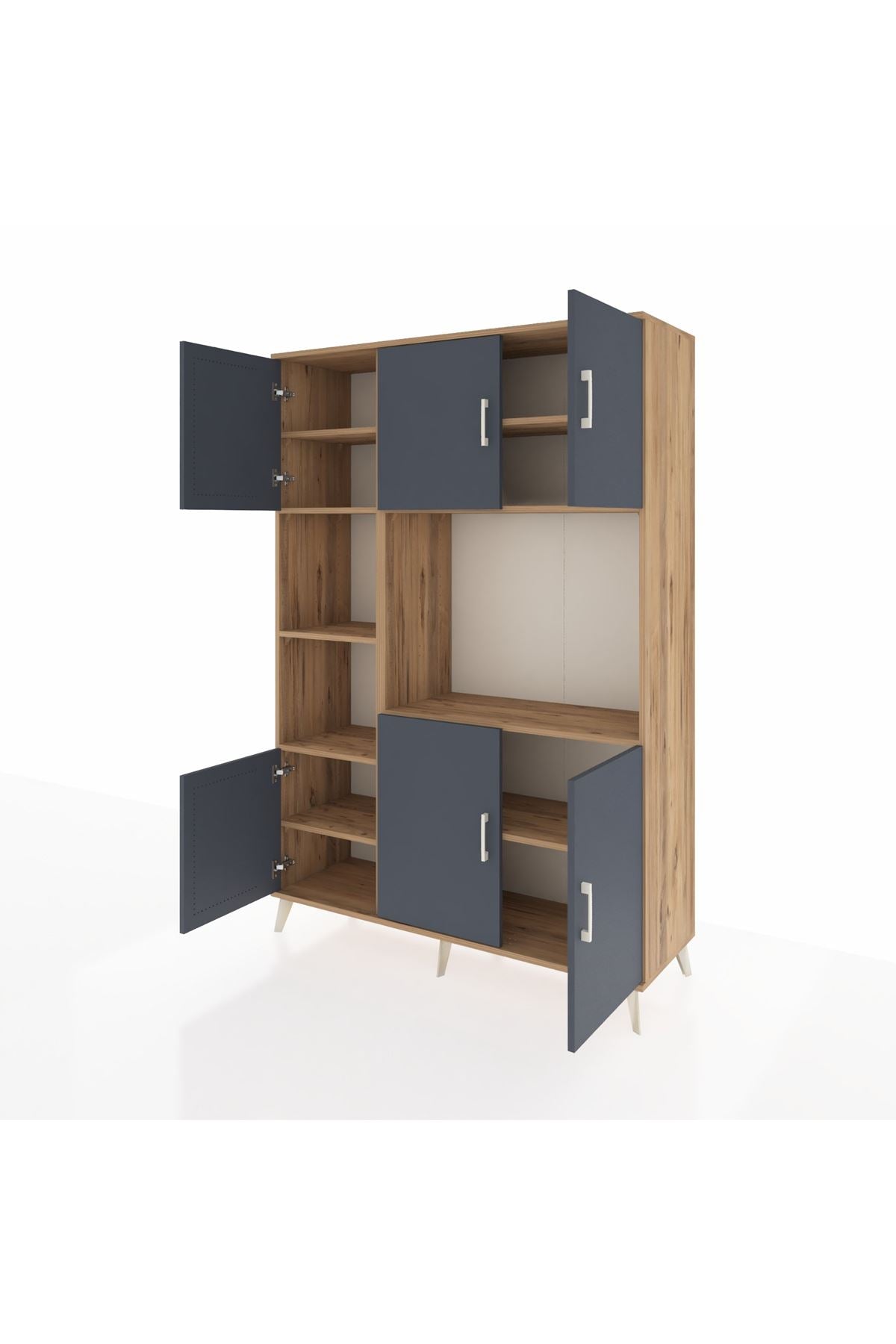 Hyperion Dolap 9 Raflı 6 Kapaklı 132x44x195 Çam-Antrasit/Çam