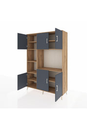 Hyperion Dolap 9 Raflı 6 Kapaklı 132x44x195 Çam-Antrasit/Çam