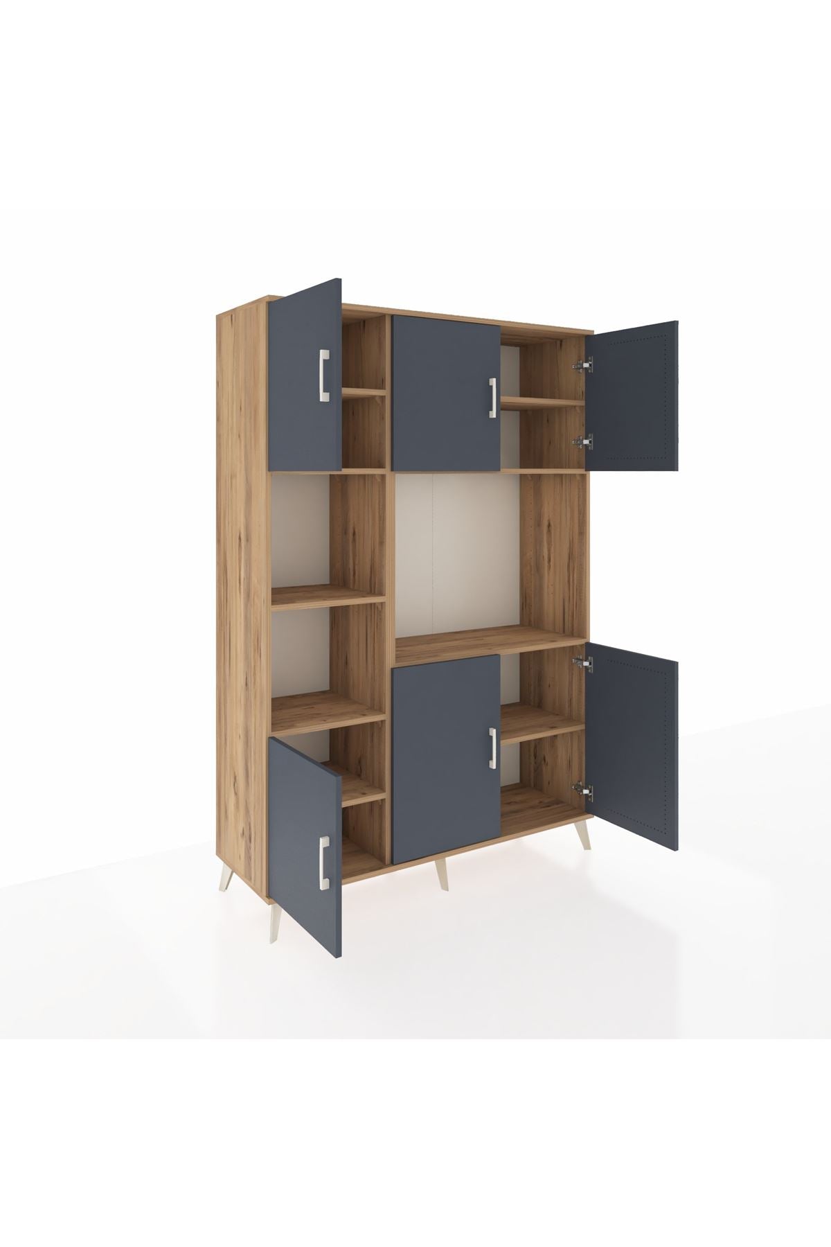 Hyperion Dolap 9 Raflı 6 Kapaklı 132x44x195 Çam-Antrasit/Çam