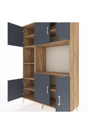 Hyperion Dolap 9 Raflı 6 Kapaklı 132x44x195 Çam-Antrasit/Çam