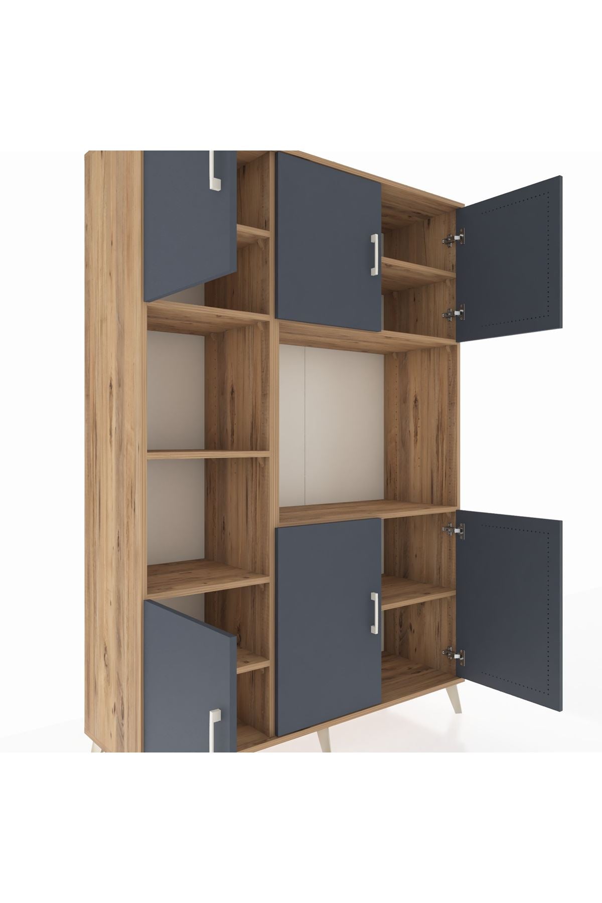 Hyperion Dolap 9 Raflı 6 Kapaklı 132x44x195 Çam-Antrasit/Çam