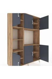 Hyperion Dolap 9 Raflı 6 Kapaklı 132x44x195 Çam-Antrasit/Çam