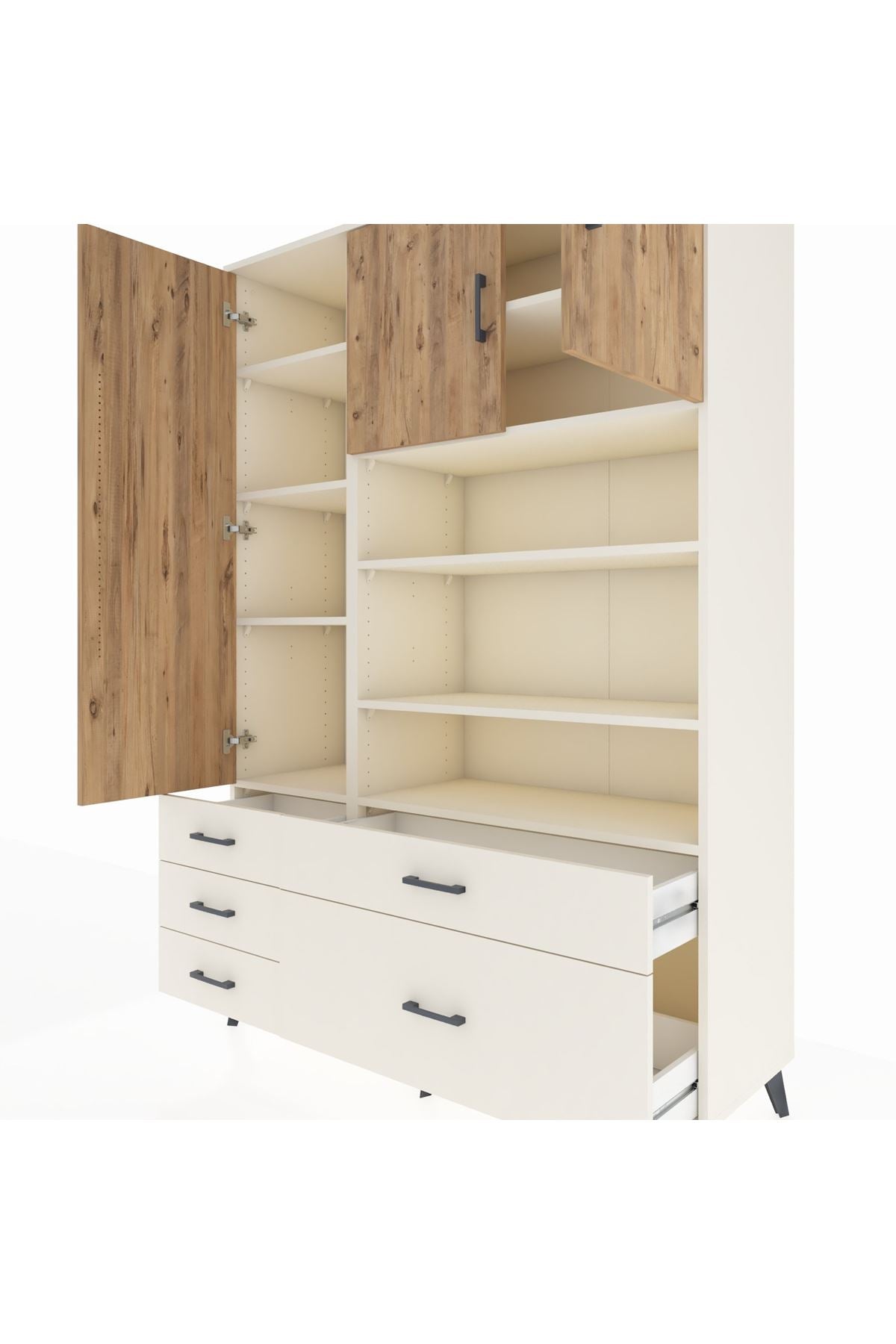 Hyperion Dolap 9 Raflı 5 Çekmeceli 3 Kapaklı 132x44x195 Aytaşı-Çam/Aytaşı