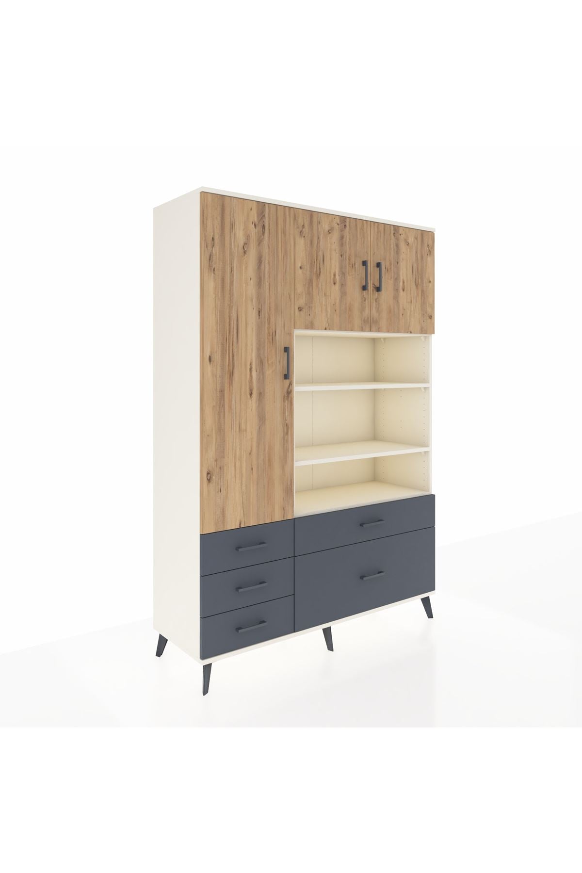 Hyperion Dolap 9 Raflı 5 Çekmeceli 3 Kapaklı 132x44x195 Aytaşı-Çam/Antrasit