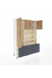 Hyperion Dolap 9 Raflı 5 Çekmeceli 3 Kapaklı 132x44x195 Aytaşı-Çam/Antrasit