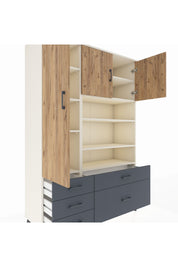 Hyperion Dolap 9 Raflı 5 Çekmeceli 3 Kapaklı 132x44x195 Aytaşı-Çam/Antrasit