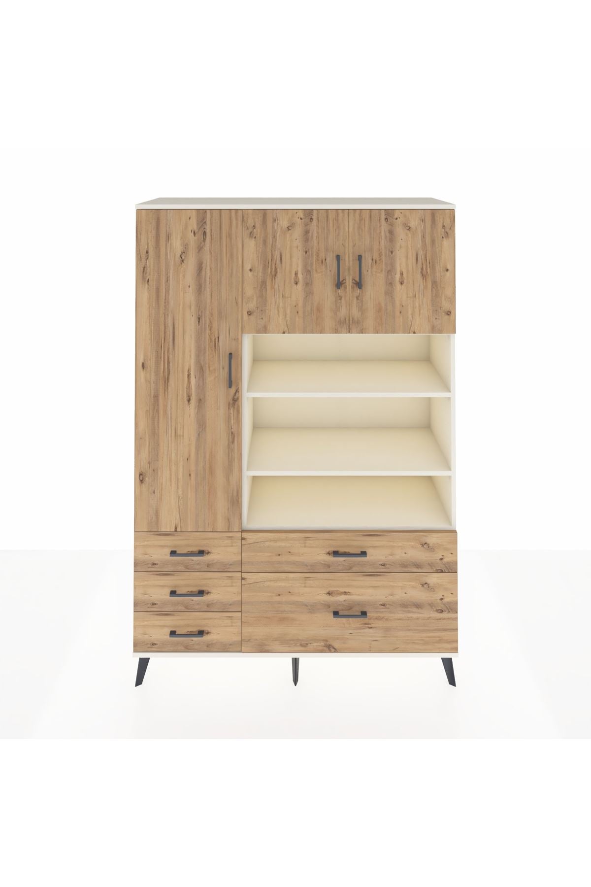 Hyperion Dolap 9 Raflı 5 Çekmeceli 3 Kapaklı 132x44x195 Aytaşı-Çam/Çam