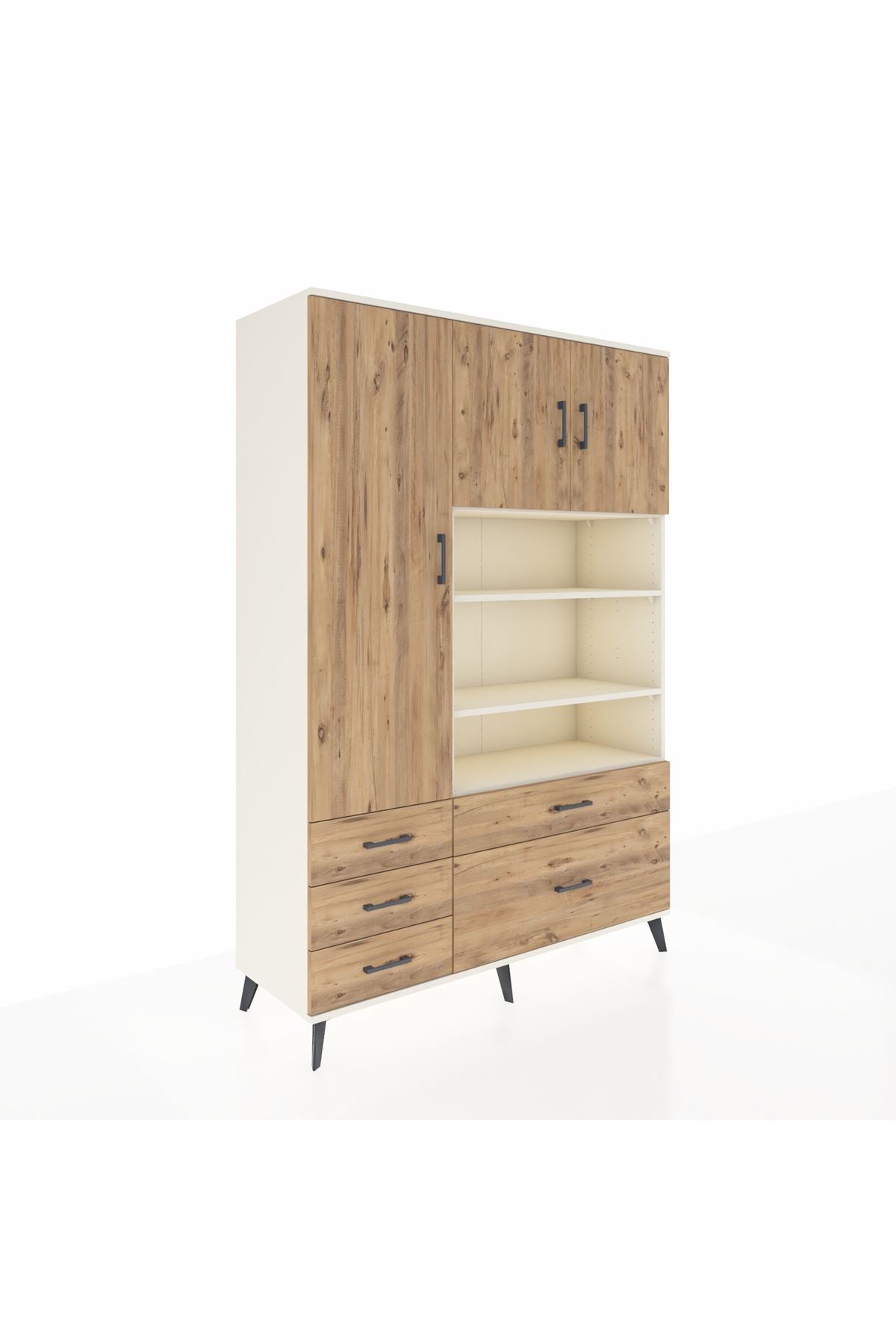 Hyperion Dolap 9 Raflı 5 Çekmeceli 3 Kapaklı 132x44x195 Aytaşı-Çam/Çam