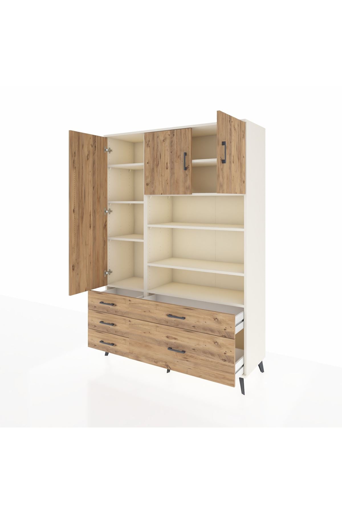 Hyperion Dolap 9 Raflı 5 Çekmeceli 3 Kapaklı 132x44x195 Aytaşı-Çam/Çam