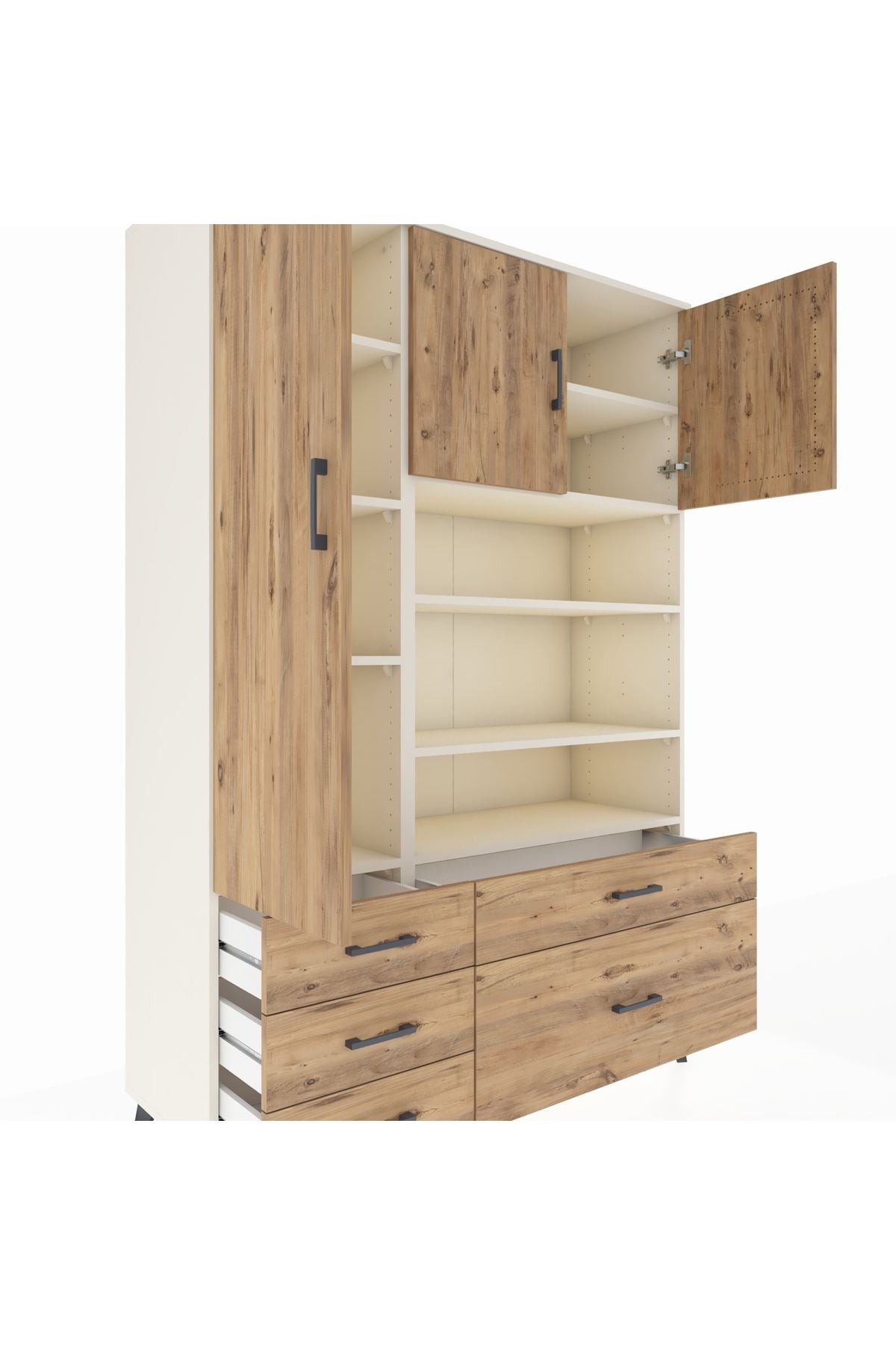 Hyperion Dolap 9 Raflı 5 Çekmeceli 3 Kapaklı 132x44x195 Aytaşı-Çam/Çam