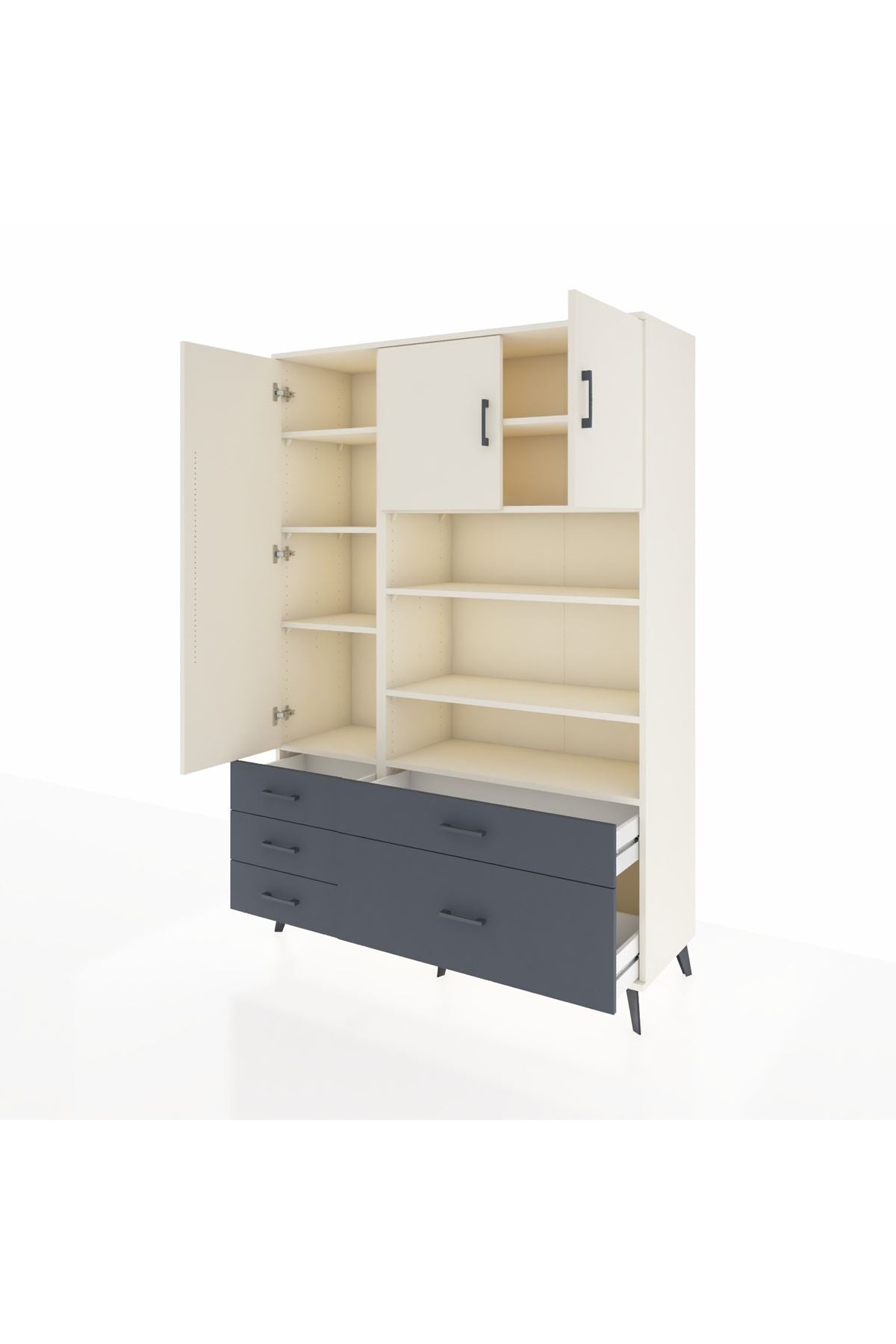 Hyperion Dolap 9 Raflı 5 Çekmeceli 3 Kapaklı 132x44x195 Aytaşı-Aytaşı/Antrasit