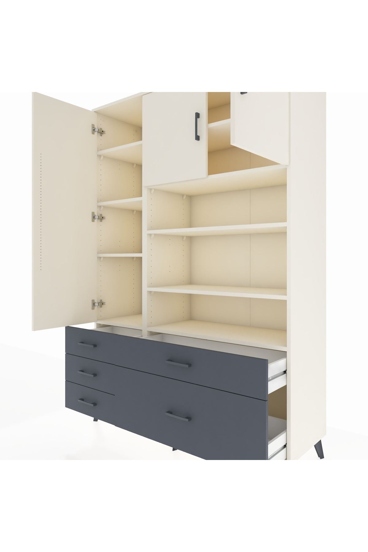 Hyperion Dolap 9 Raflı 5 Çekmeceli 3 Kapaklı 132x44x195 Aytaşı-Aytaşı/Antrasit