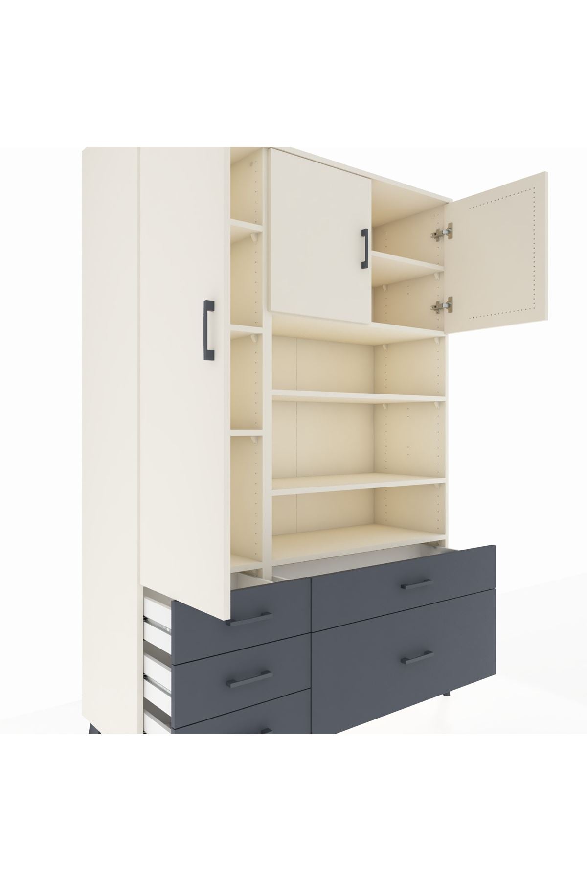Hyperion Dolap 9 Raflı 5 Çekmeceli 3 Kapaklı 132x44x195 Aytaşı-Aytaşı/Antrasit