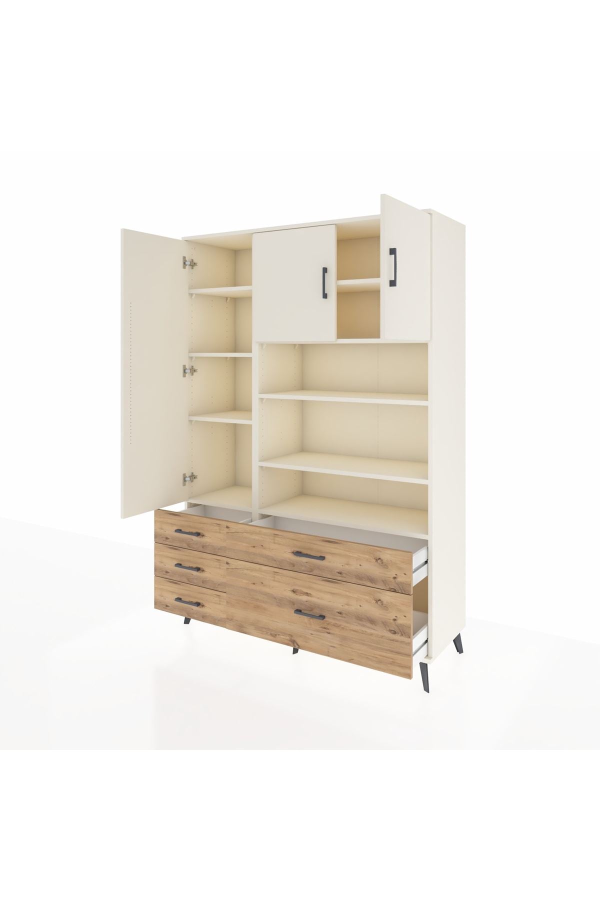 Hyperion Dolap 9 Raflı 5 Çekmeceli 3 Kapaklı 132x44x195 Aytaşı-Aytaşı/Çam