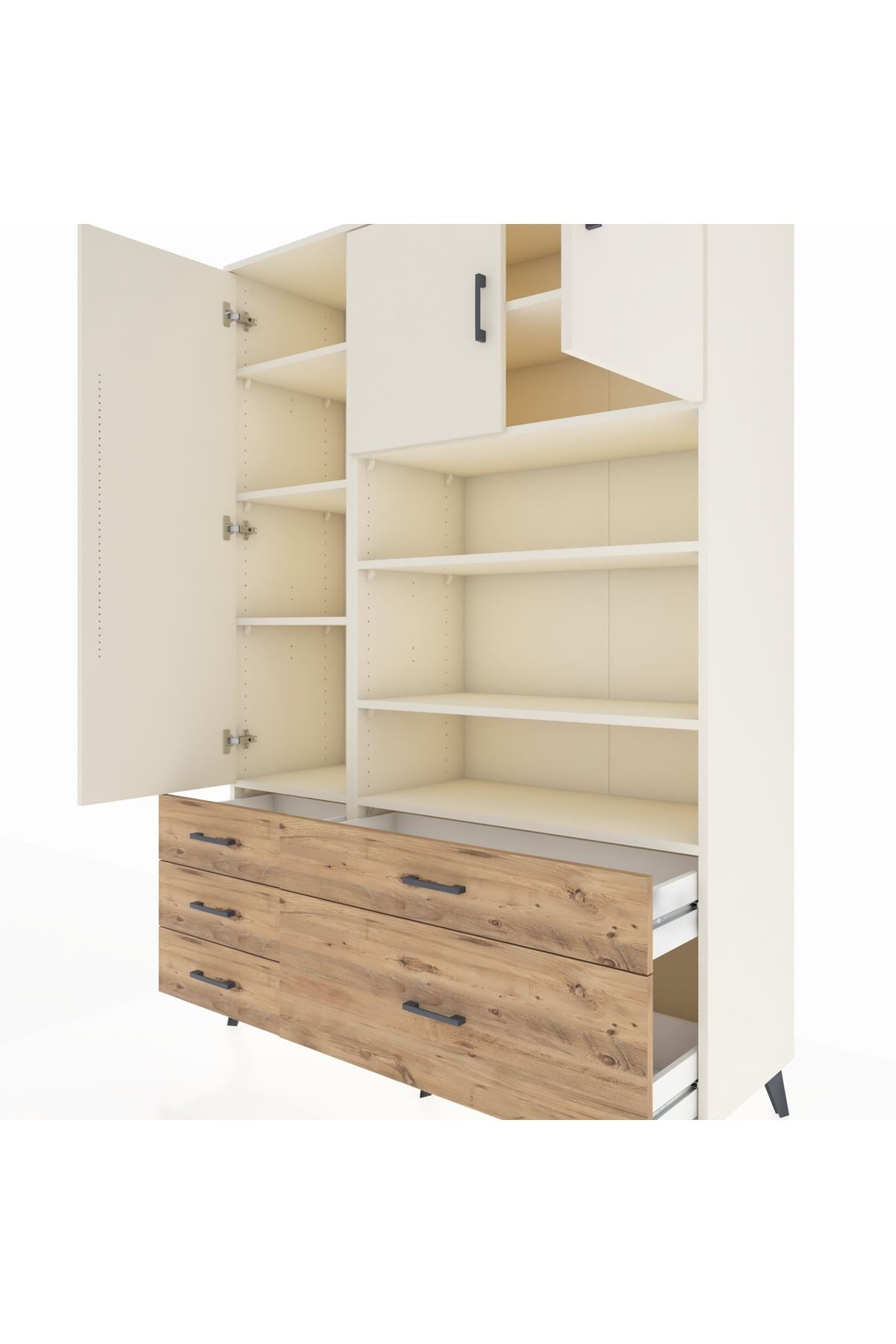 Hyperion Dolap 9 Raflı 5 Çekmeceli 3 Kapaklı 132x44x195 Aytaşı-Aytaşı/Çam