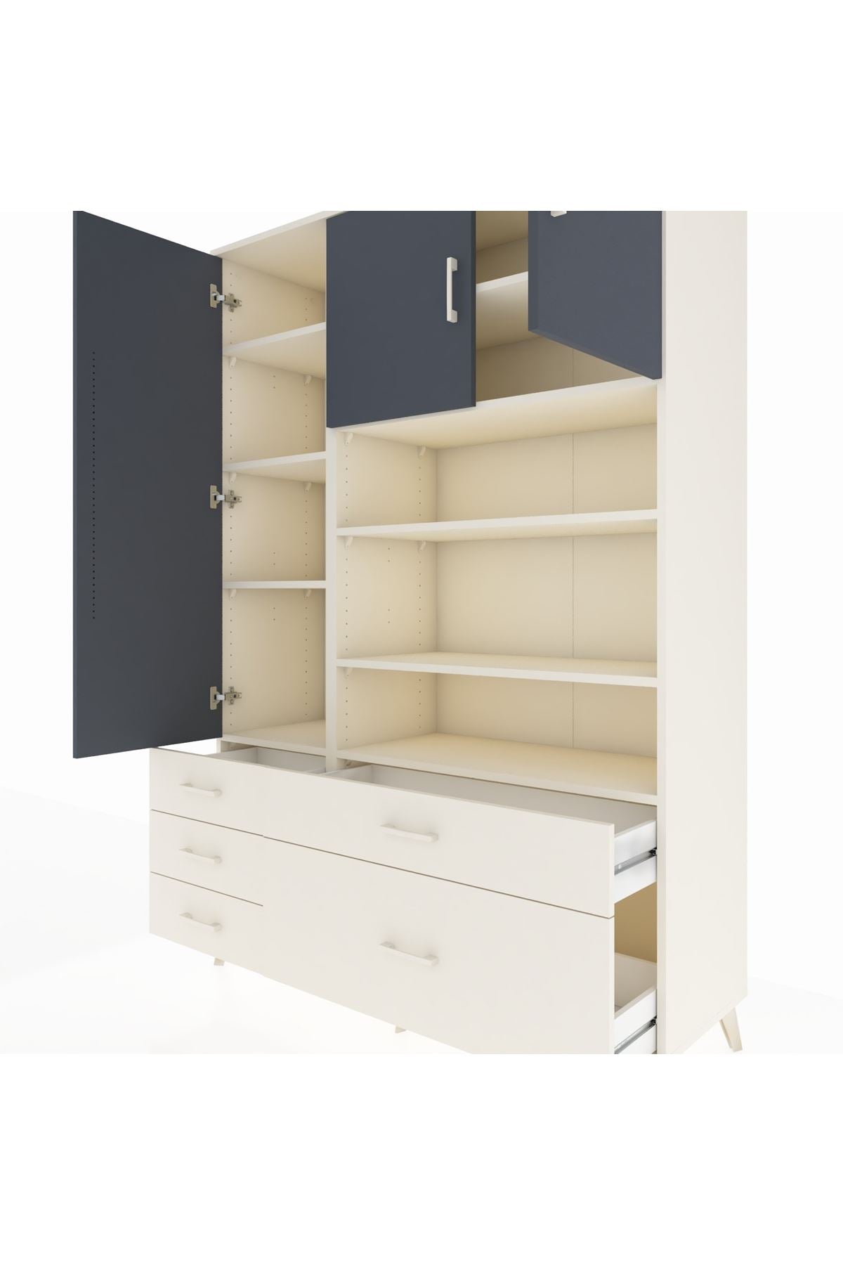 Hyperion Dolap 9 Raflı 5 Çekmeceli 3 Kapaklı 132x44x195 Aytaşı-Antrasit/Aytaşı