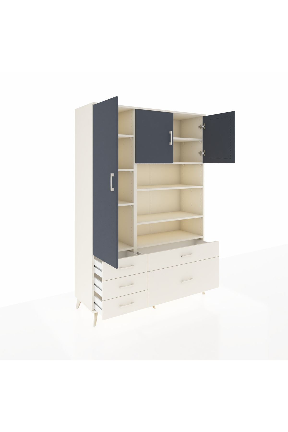 Hyperion Dolap 9 Raflı 5 Çekmeceli 3 Kapaklı 132x44x195 Aytaşı-Antrasit/Aytaşı