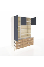 Hyperion Dolap 9 Raflı 5 Çekmeceli 3 Kapaklı 132x44x195 Aytaşı-Antrasit/Çam