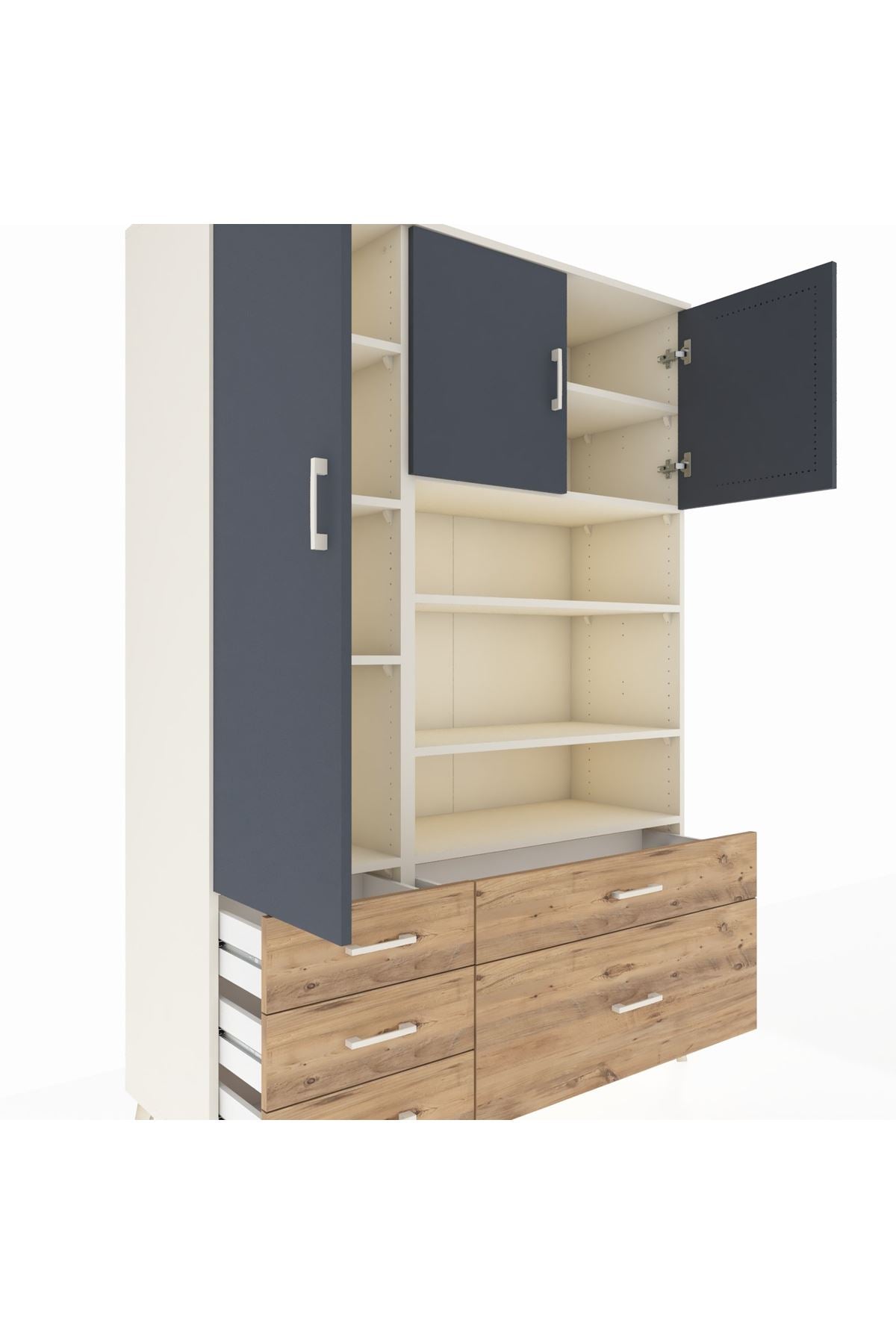 Hyperion Dolap 9 Raflı 5 Çekmeceli 3 Kapaklı 132x44x195 Aytaşı-Antrasit/Çam