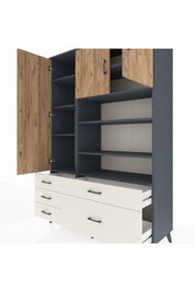 Hyperion Dolap 9 Raflı 5 Çekmeceli 3 Kapaklı 132x44x195 Antrasit-Çam/Aytaşı