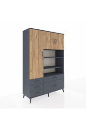 Hyperion Dolap 9 Raflı 5 Çekmeceli 3 Kapaklı 132x44x195 Antrasit-Çam/Antrasit