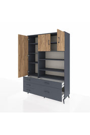 Hyperion Dolap 9 Raflı 5 Çekmeceli 3 Kapaklı 132x44x195 Antrasit-Çam/Antrasit