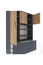 Hyperion Dolap 9 Raflı 5 Çekmeceli 3 Kapaklı 132x44x195 Antrasit-Çam/Antrasit