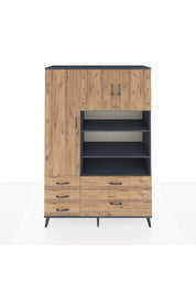 Hyperion Dolap 9 Raflı 5 Çekmeceli 3 Kapaklı 132x44x195 Antrasit-Çam/Çam