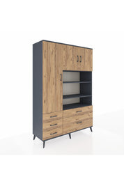 Hyperion Dolap 9 Raflı 5 Çekmeceli 3 Kapaklı 132x44x195 Antrasit-Çam/Çam