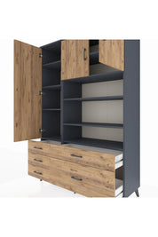 Hyperion Dolap 9 Raflı 5 Çekmeceli 3 Kapaklı 132x44x195 Antrasit-Çam/Çam