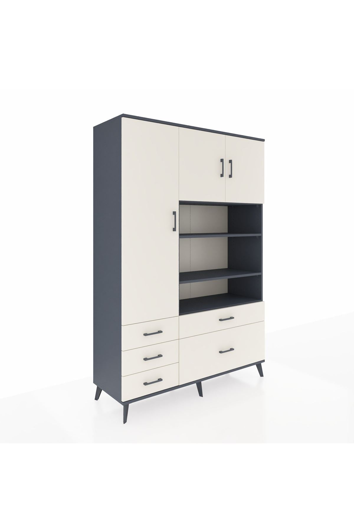 Hyperion Dolap 9 Raflı 5 Çekmeceli 3 Kapaklı 132x44x195 Antrasit-Aytaşı/Aytaşı