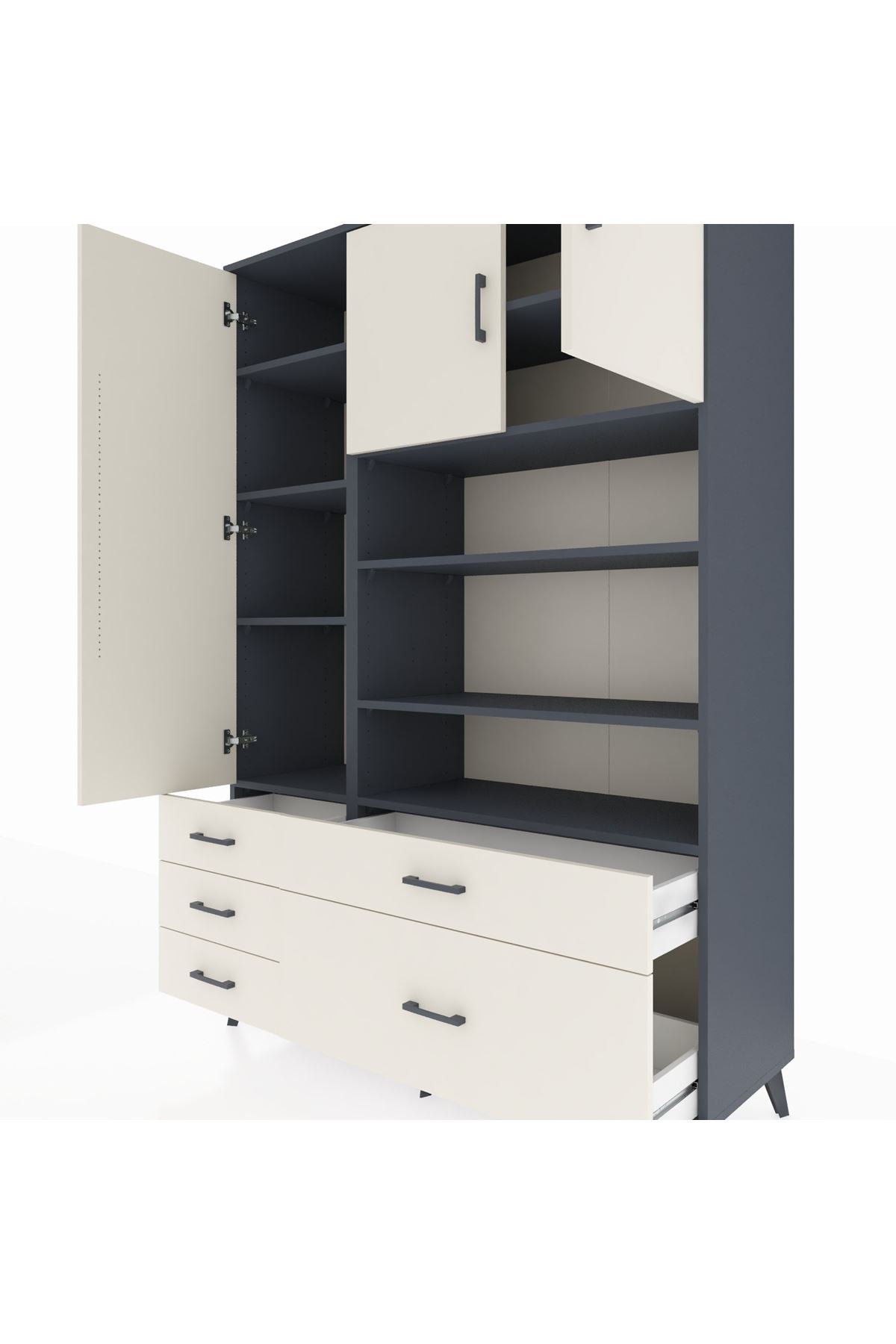 Hyperion Dolap 9 Raflı 5 Çekmeceli 3 Kapaklı 132x44x195 Antrasit-Aytaşı/Aytaşı