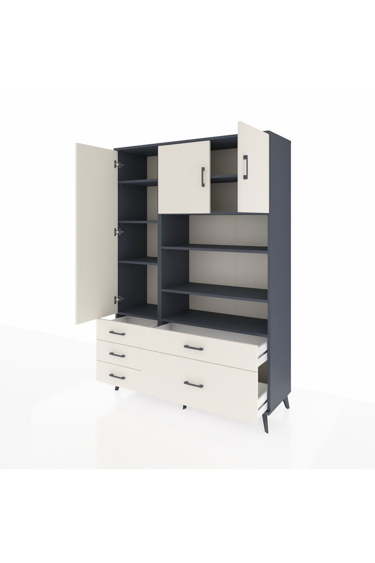 Hyperion Dolap 9 Raflı 5 Çekmeceli 3 Kapaklı 132x44x195 Antrasit-Aytaşı/Aytaşı