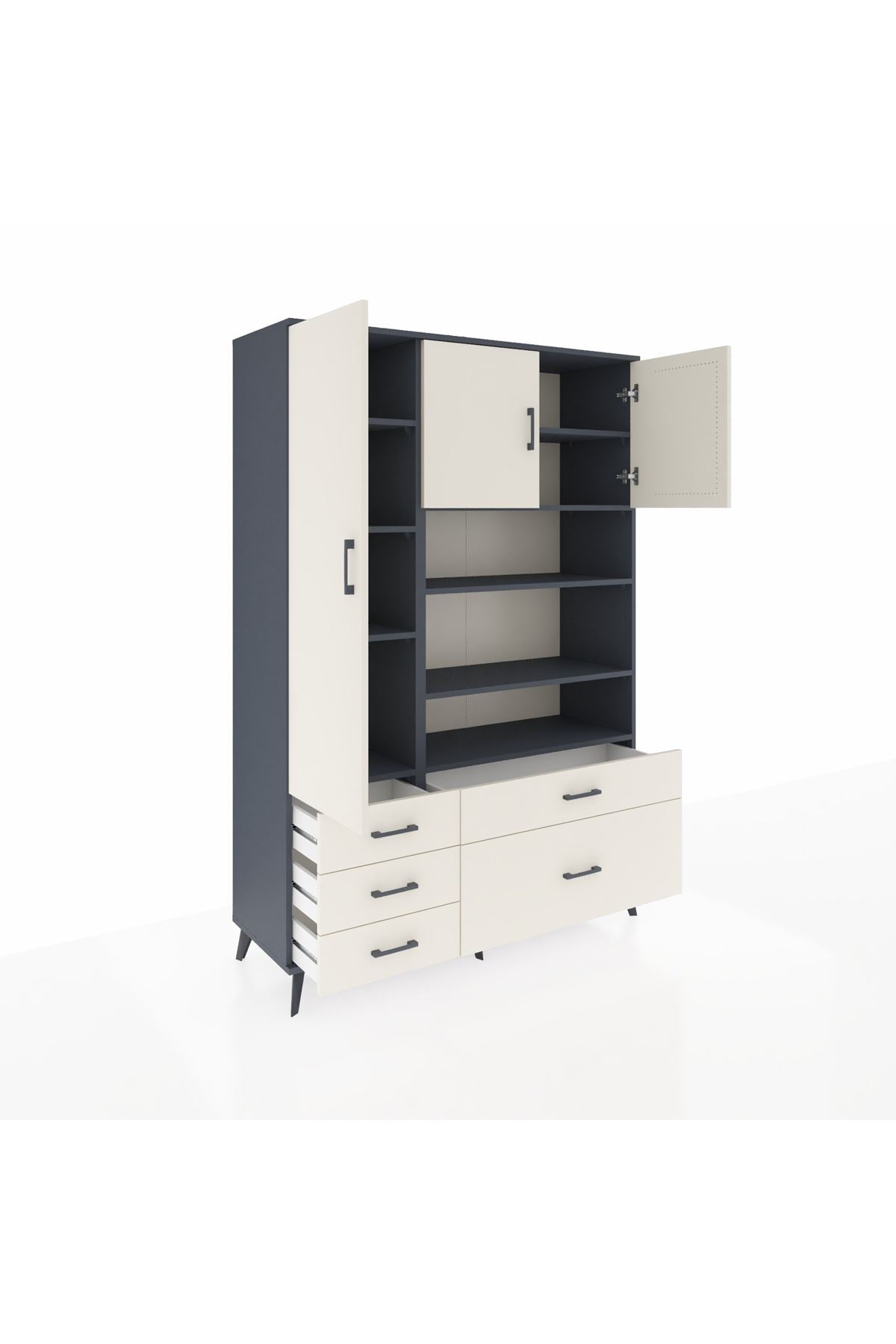 Hyperion Dolap 9 Raflı 5 Çekmeceli 3 Kapaklı 132x44x195 Antrasit-Aytaşı/Aytaşı