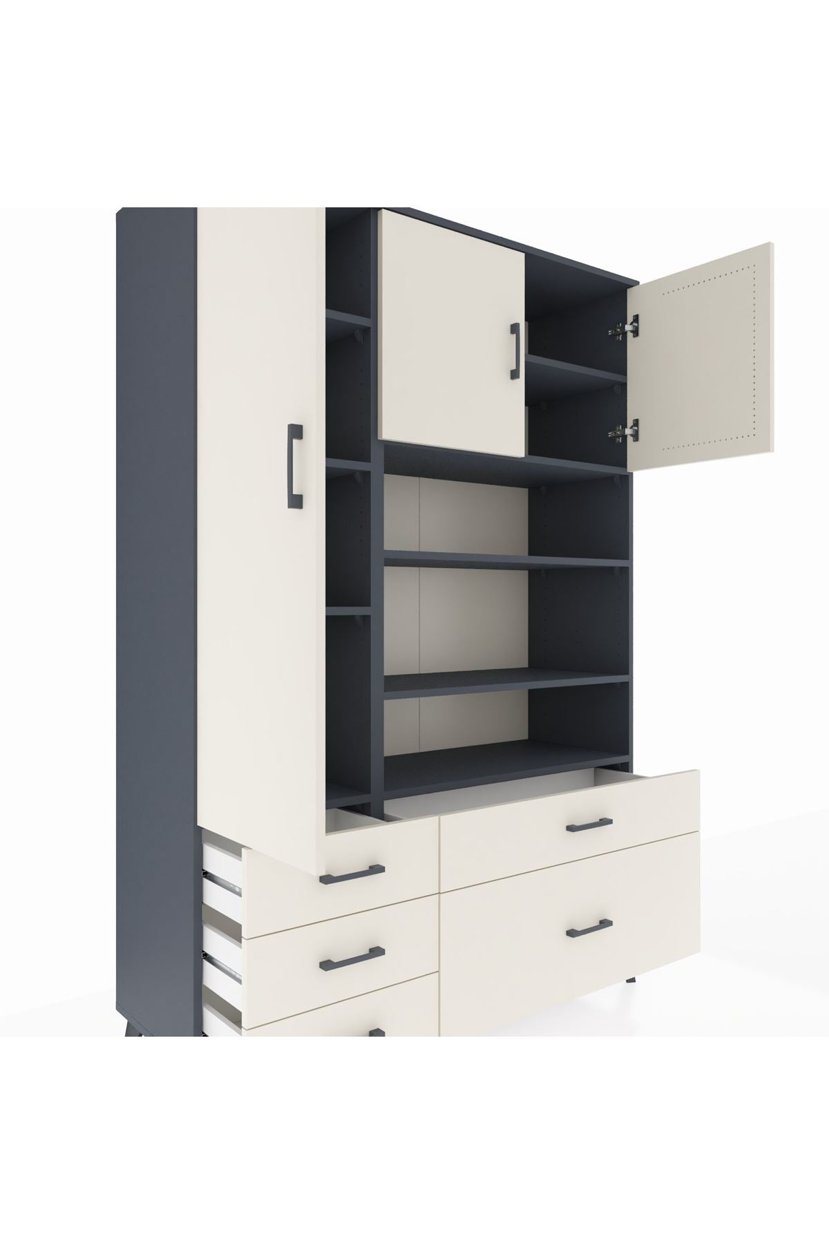 Hyperion Dolap 9 Raflı 5 Çekmeceli 3 Kapaklı 132x44x195 Antrasit-Aytaşı/Aytaşı