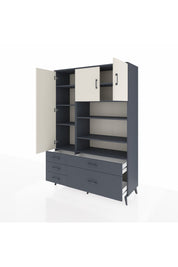 Hyperion Dolap 9 Raflı 5 Çekmeceli 3 Kapaklı 132x44x195 Antrasit-Aytaşı/Antrasit