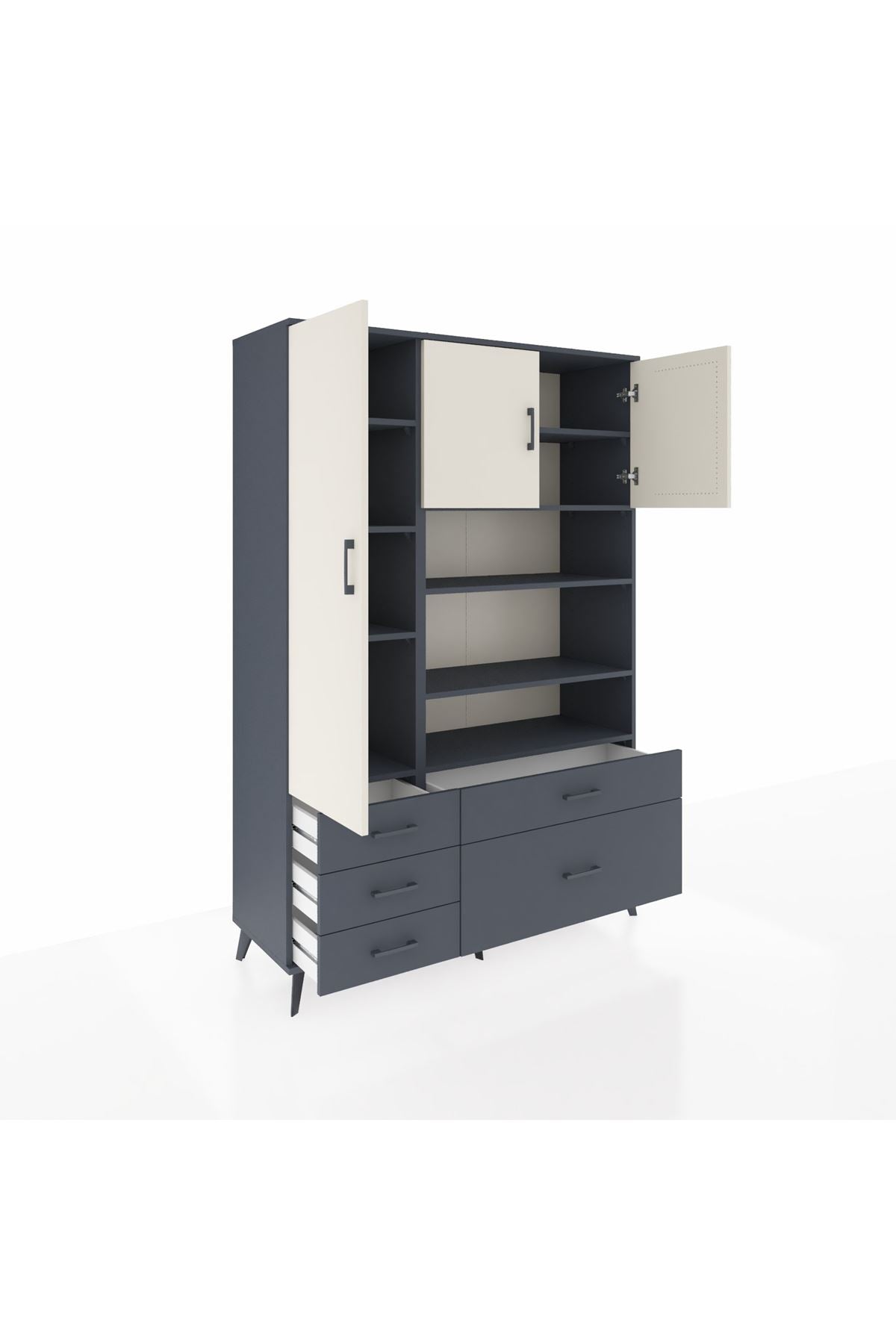 Hyperion Dolap 9 Raflı 5 Çekmeceli 3 Kapaklı 132x44x195 Antrasit-Aytaşı/Antrasit