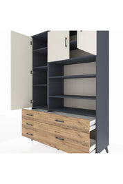 Hyperion Dolap 9 Raflı 5 Çekmeceli 3 Kapaklı 132x44x195 Antrasit-Aytaşı/Çam