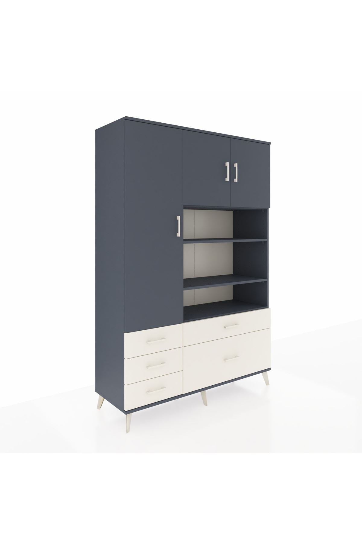 Hyperion Dolap 9 Raflı 5 Çekmeceli 3 Kapaklı 132x44x195 Antrasit-Antrasit/Aytaşı