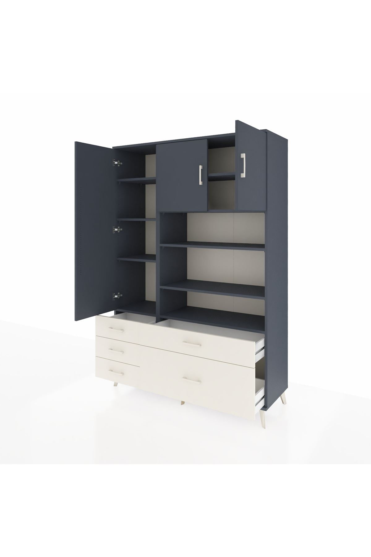 Hyperion Dolap 9 Raflı 5 Çekmeceli 3 Kapaklı 132x44x195 Antrasit-Antrasit/Aytaşı