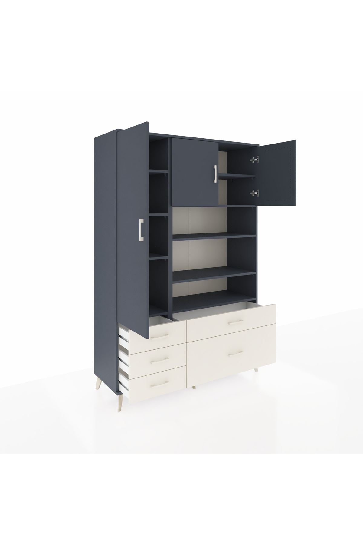 Hyperion Dolap 9 Raflı 5 Çekmeceli 3 Kapaklı 132x44x195 Antrasit-Antrasit/Aytaşı