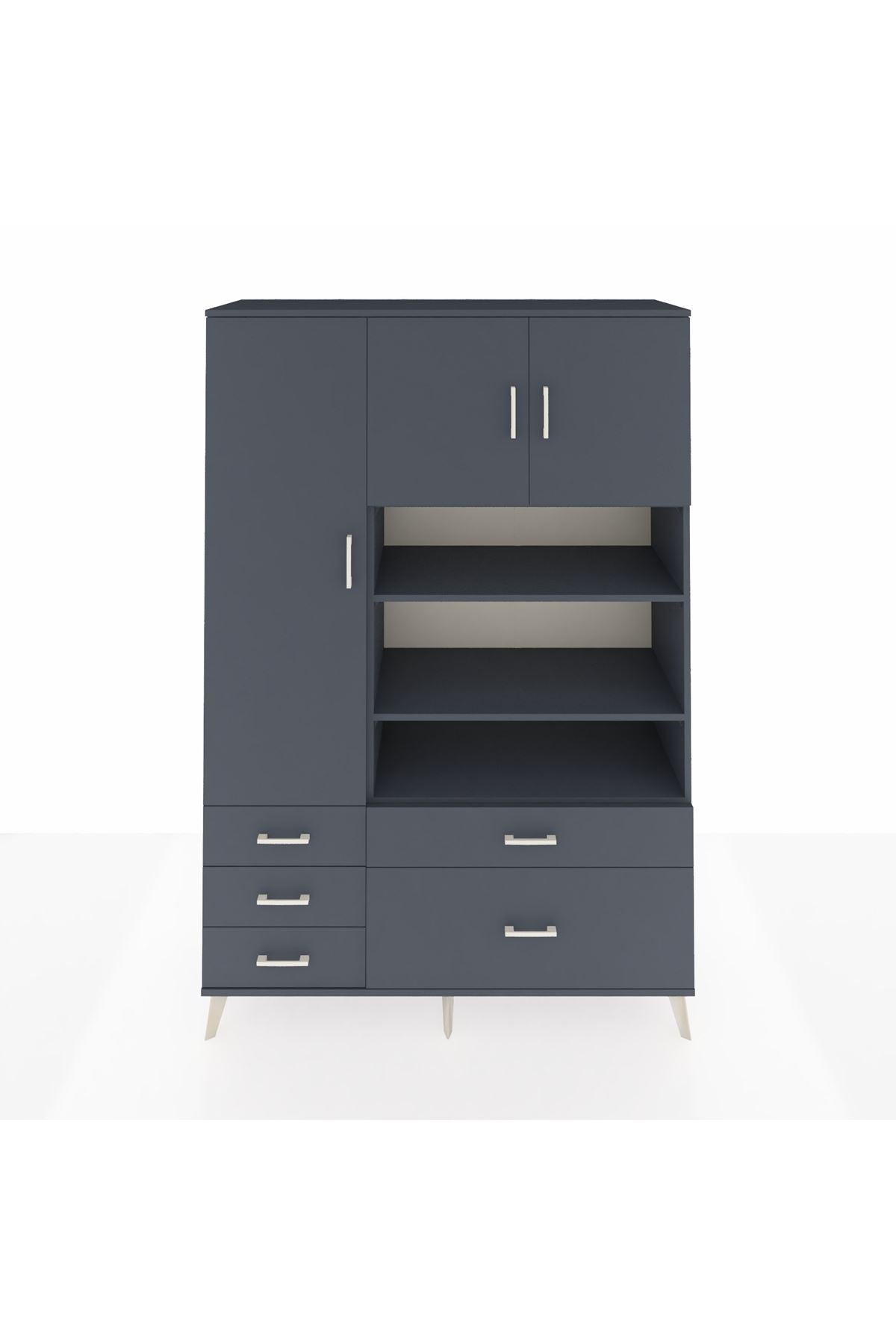 Hyperion Dolap 9 Raflı 5 Çekmeceli 3 Kapaklı 132x44x195 Antrasit-Antrasit/Antrasit