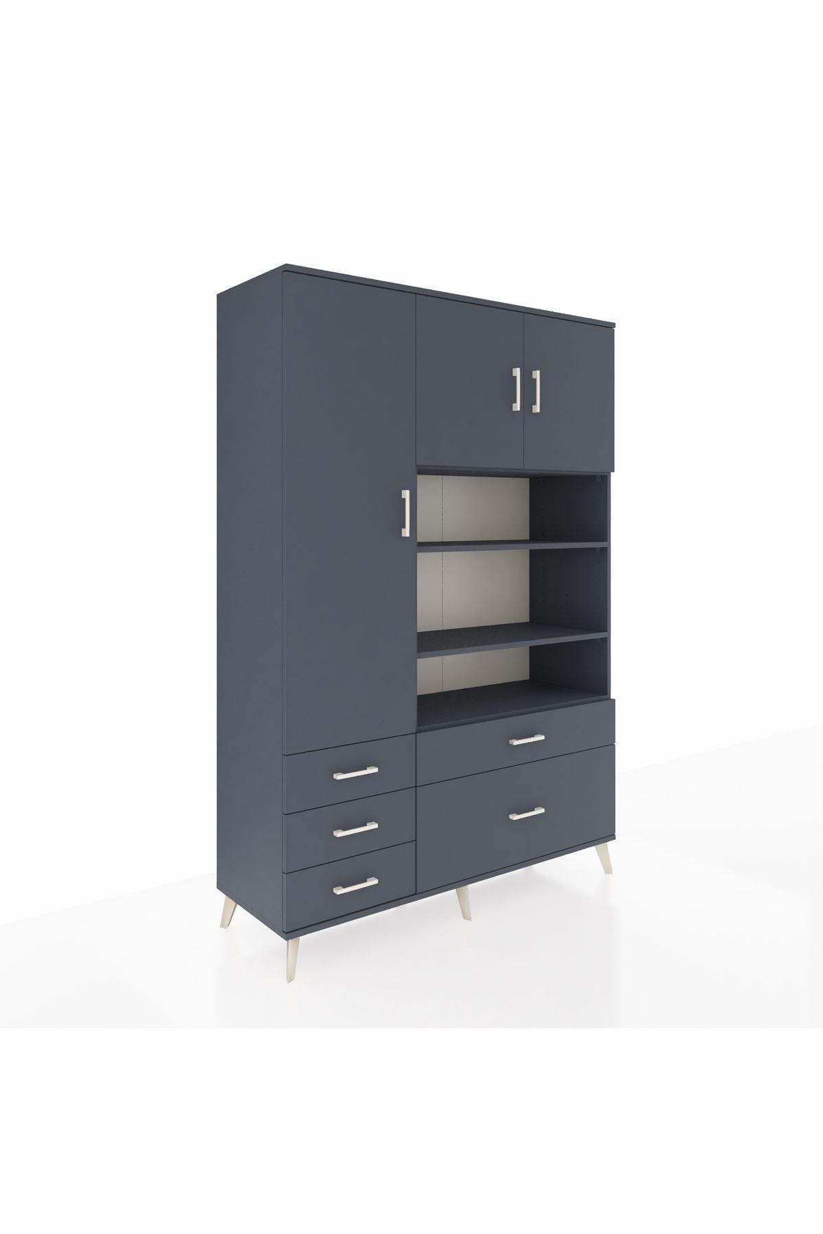 Hyperion Dolap 9 Raflı 5 Çekmeceli 3 Kapaklı 132x44x195 Antrasit-Antrasit/Antrasit