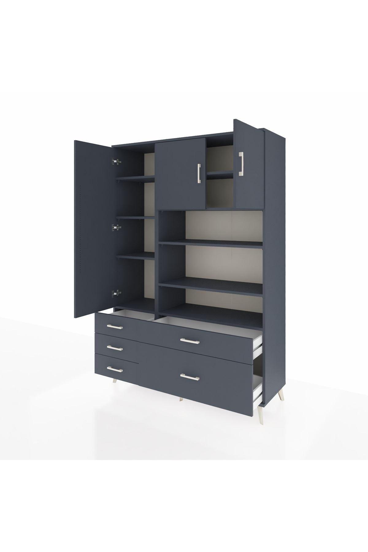 Hyperion Dolap 9 Raflı 5 Çekmeceli 3 Kapaklı 132x44x195 Antrasit-Antrasit/Antrasit